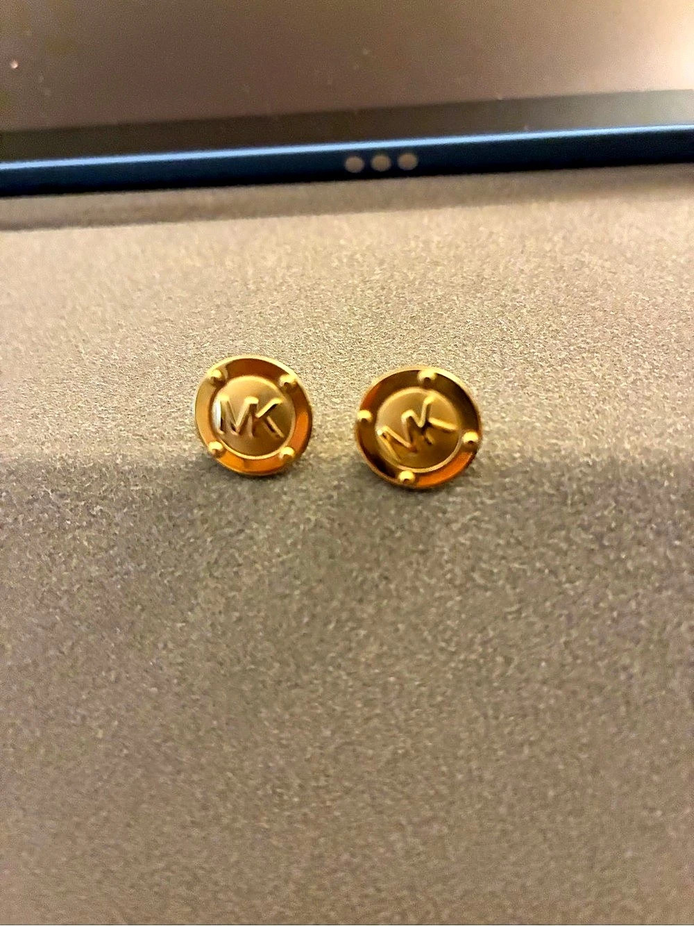 Michael Kors Small Logo Charm Stud Earrings Gold